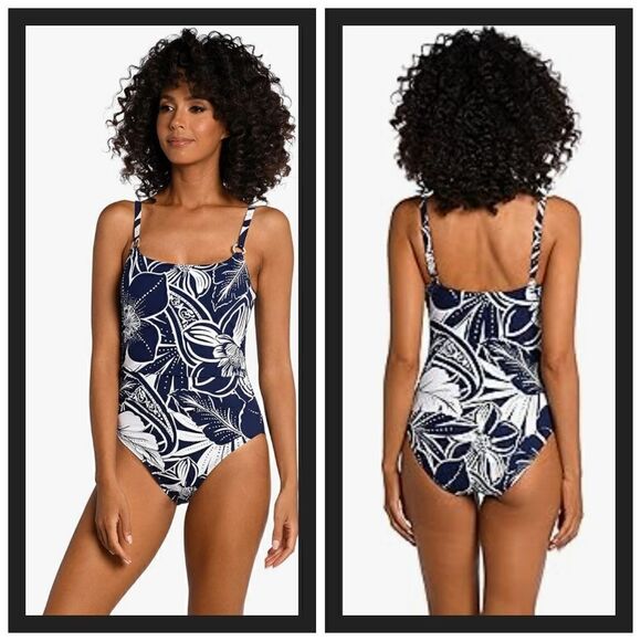 La Blanca blue flower Tummy Control One-Piece Swim, Size 14 NWT Retail $…130 - Picture 1 of 12